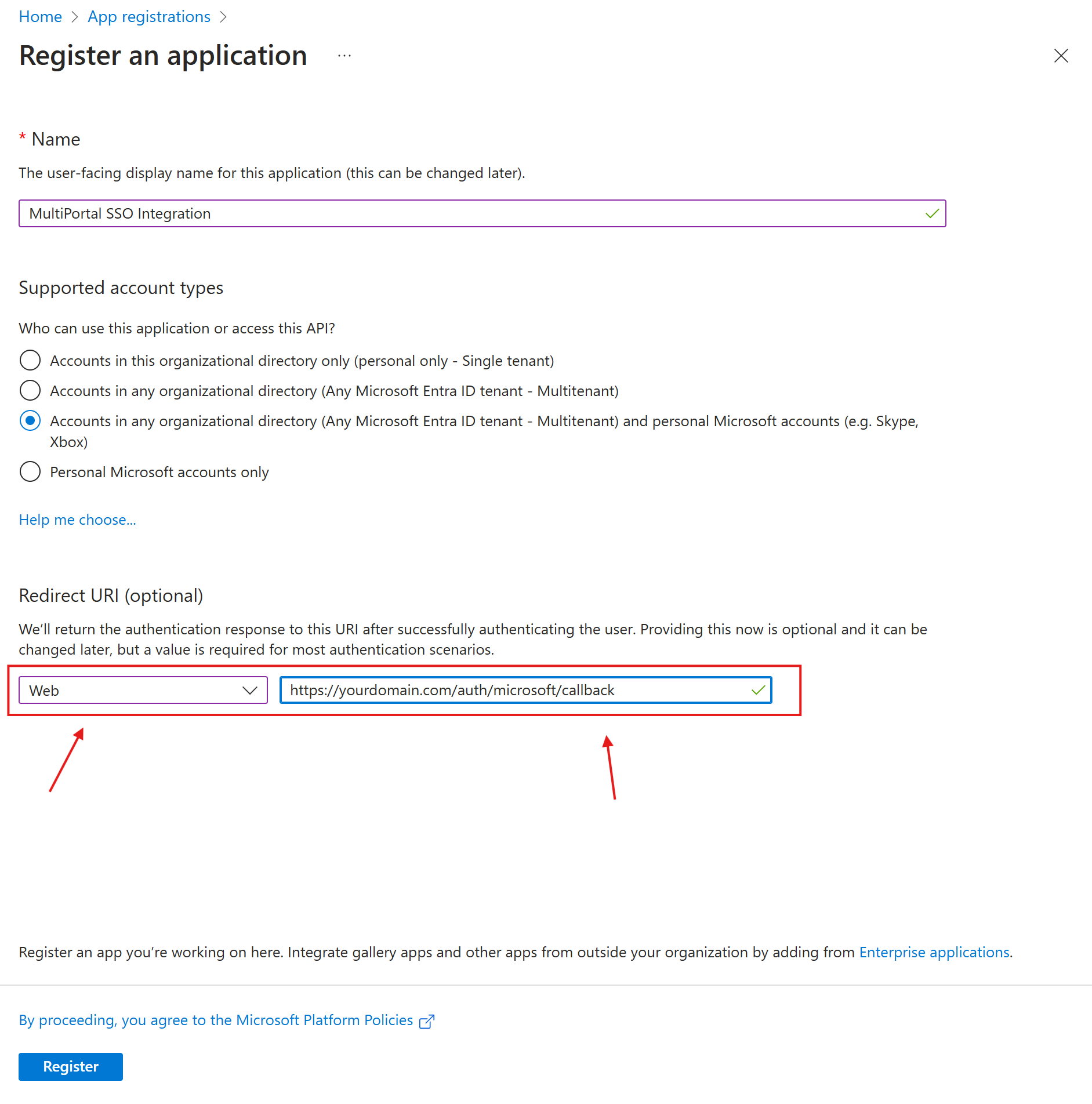 microsoft-app-registration-select-web-and-eenter-redirect-uri.png